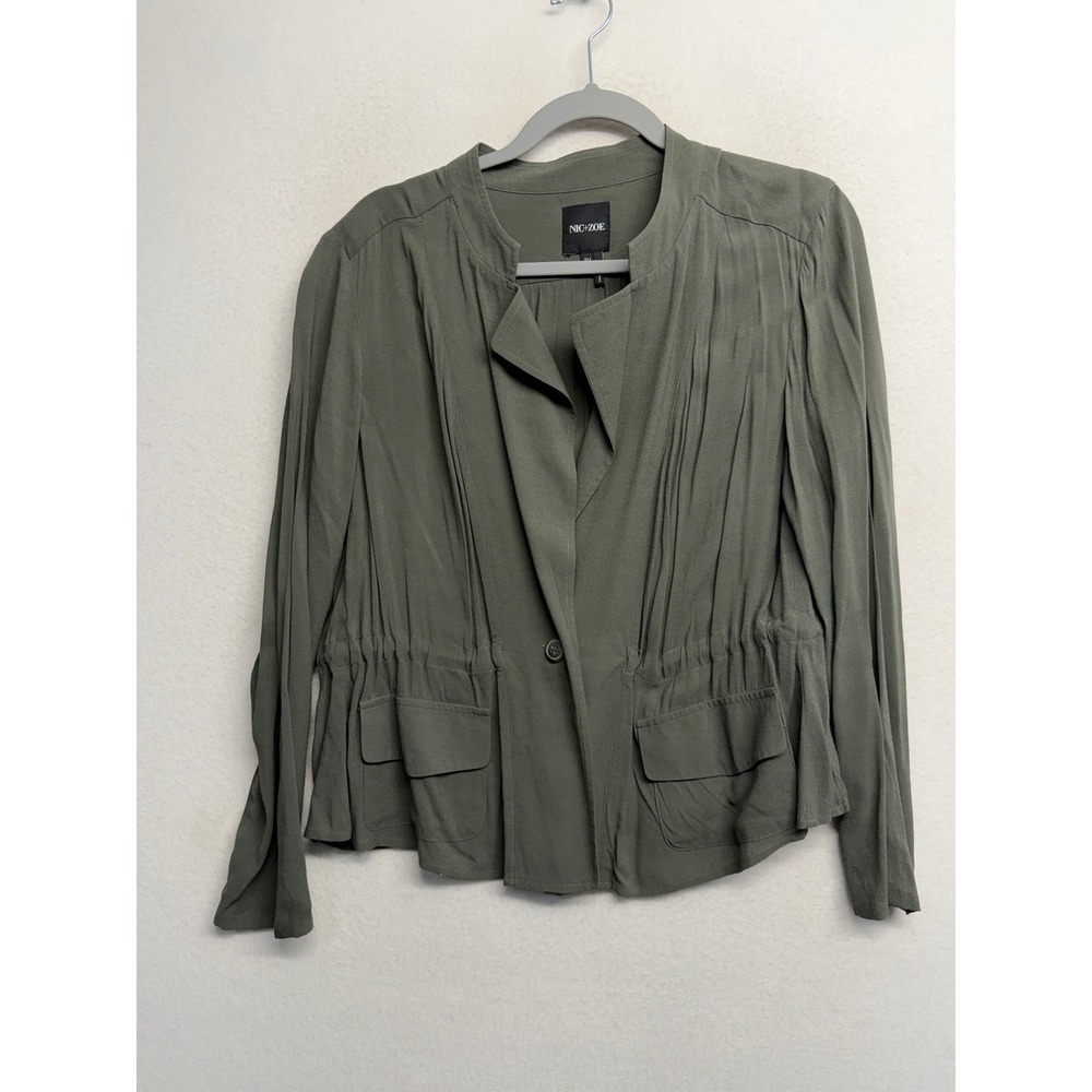 NIC+ZOE Olive Green Viscose Drawstring Utility Jacket Petite Medium PM